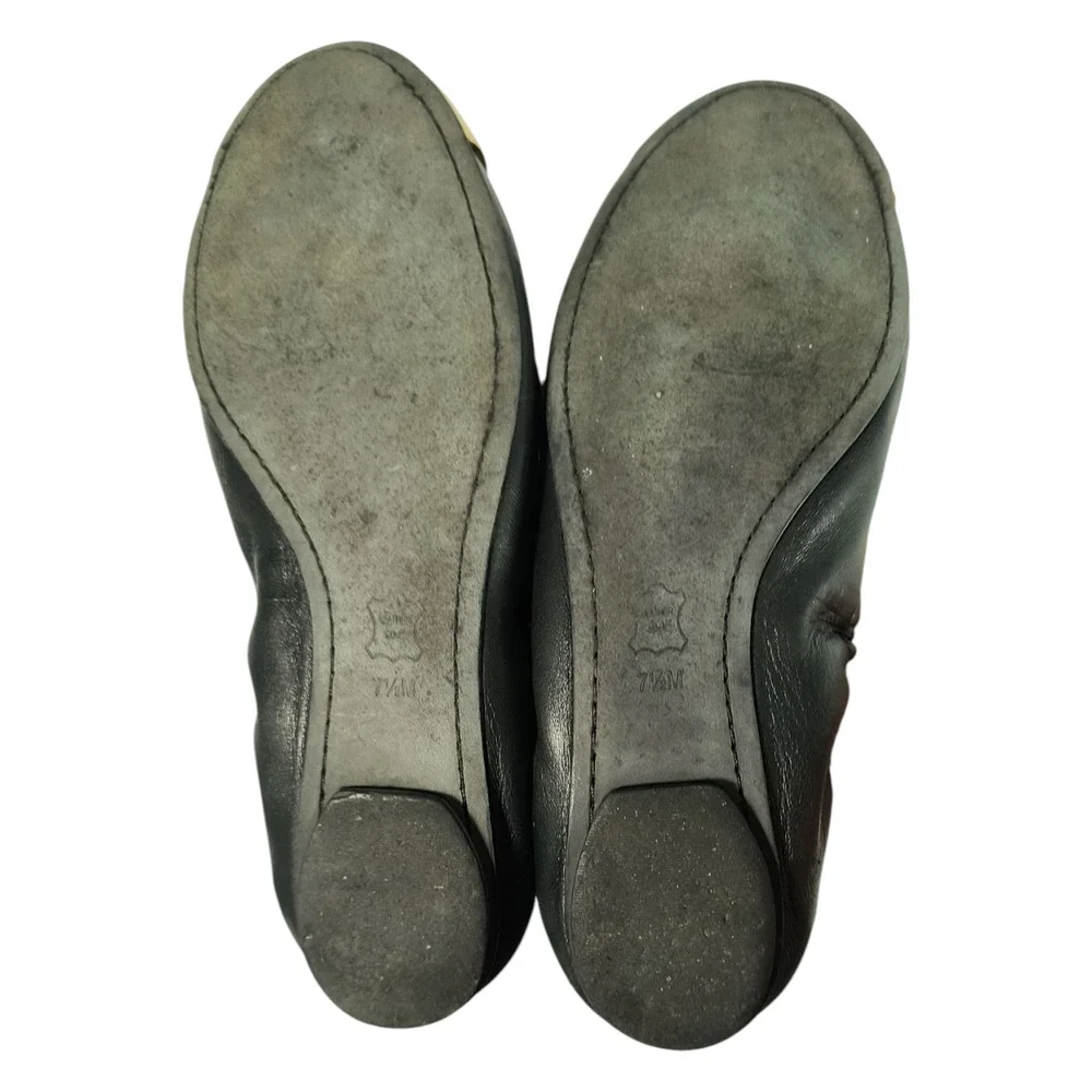 Tory Burch Charlee Black Leather Gold Toe Ballet Flat Shoes Size 7.5 Slip On